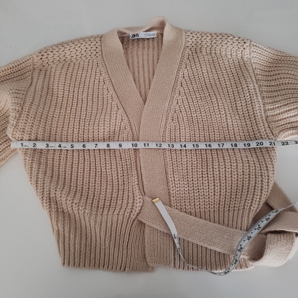 Zara Women Cropped Belted Cardigan Sweater Light Beige - Picture 3 of 14